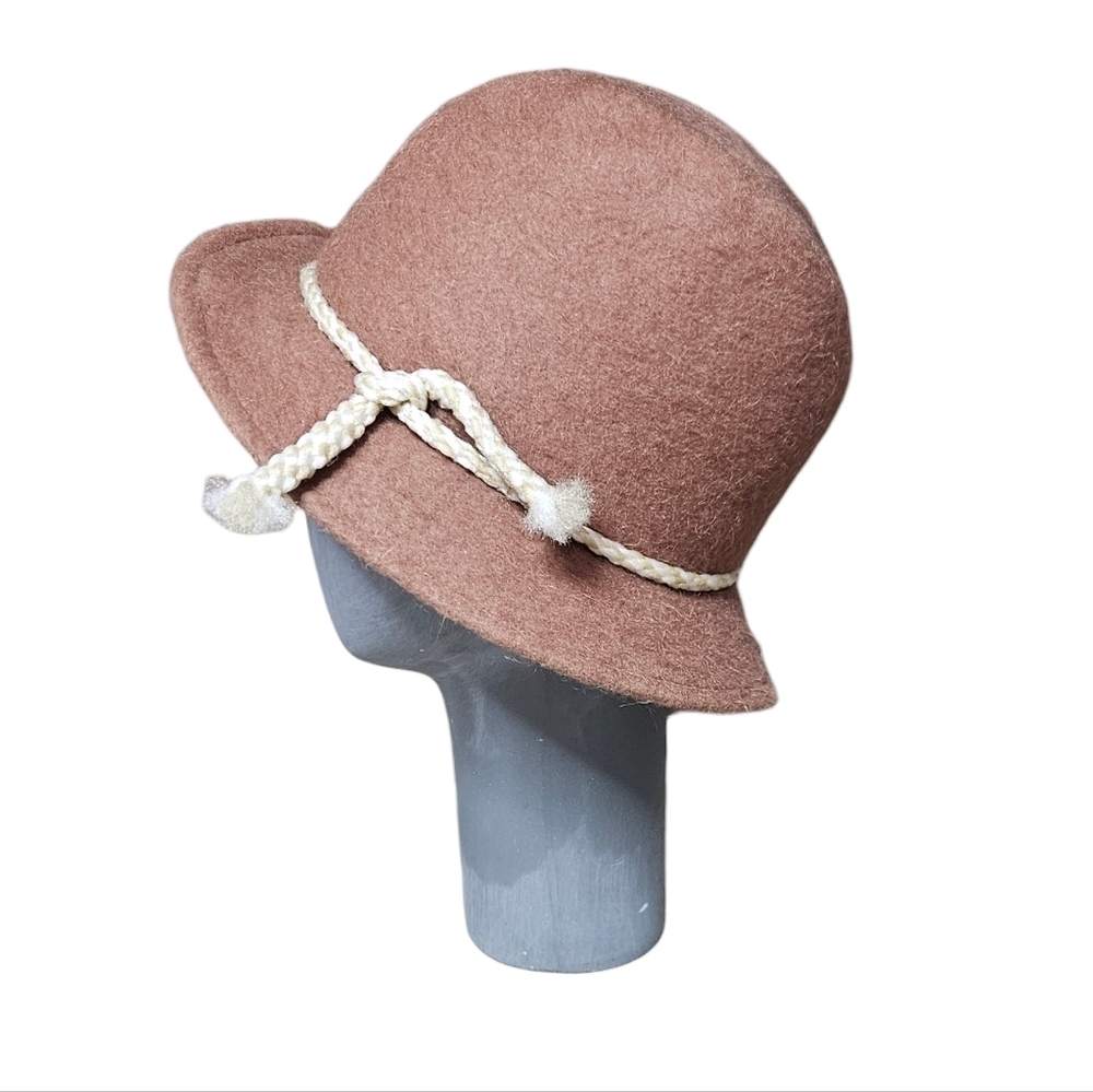 Vintage Brown Mohair Wool Felt Cloche Hat | 1970s Made in USA | Rope Trim - Picture 2 of 7